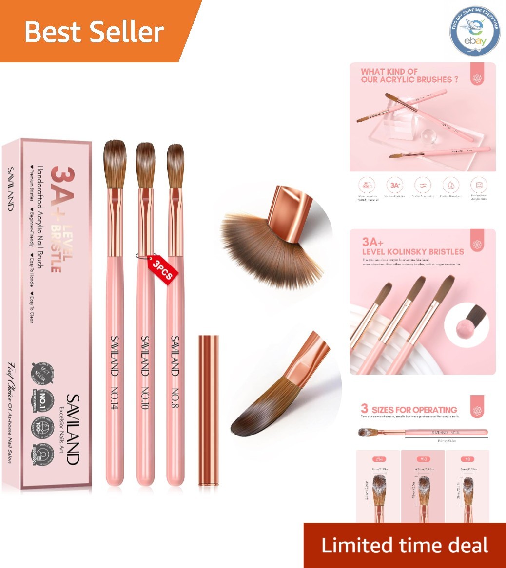 Professional Acrylic Brush Set with Kolinsky Hair for Stunning Nails – 3PCS