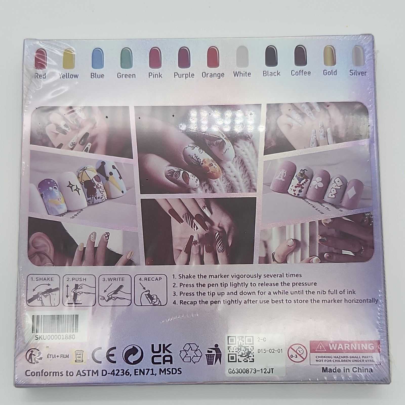 12-Color Nail Art Pen Set Water-Based 0.5mm Quick Dry Solid Color Plastic