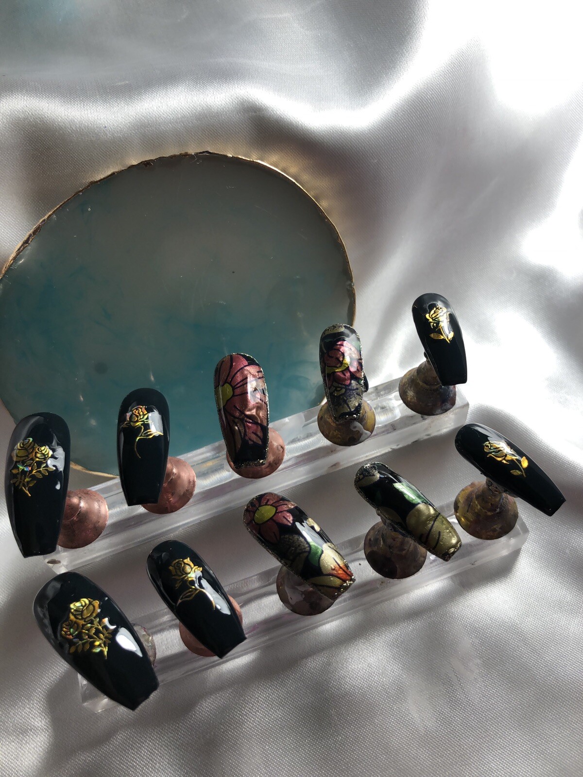 Z-NAILZ! Gorgeous Set Of Handcrafted Custom Long Coffin Press On Nails