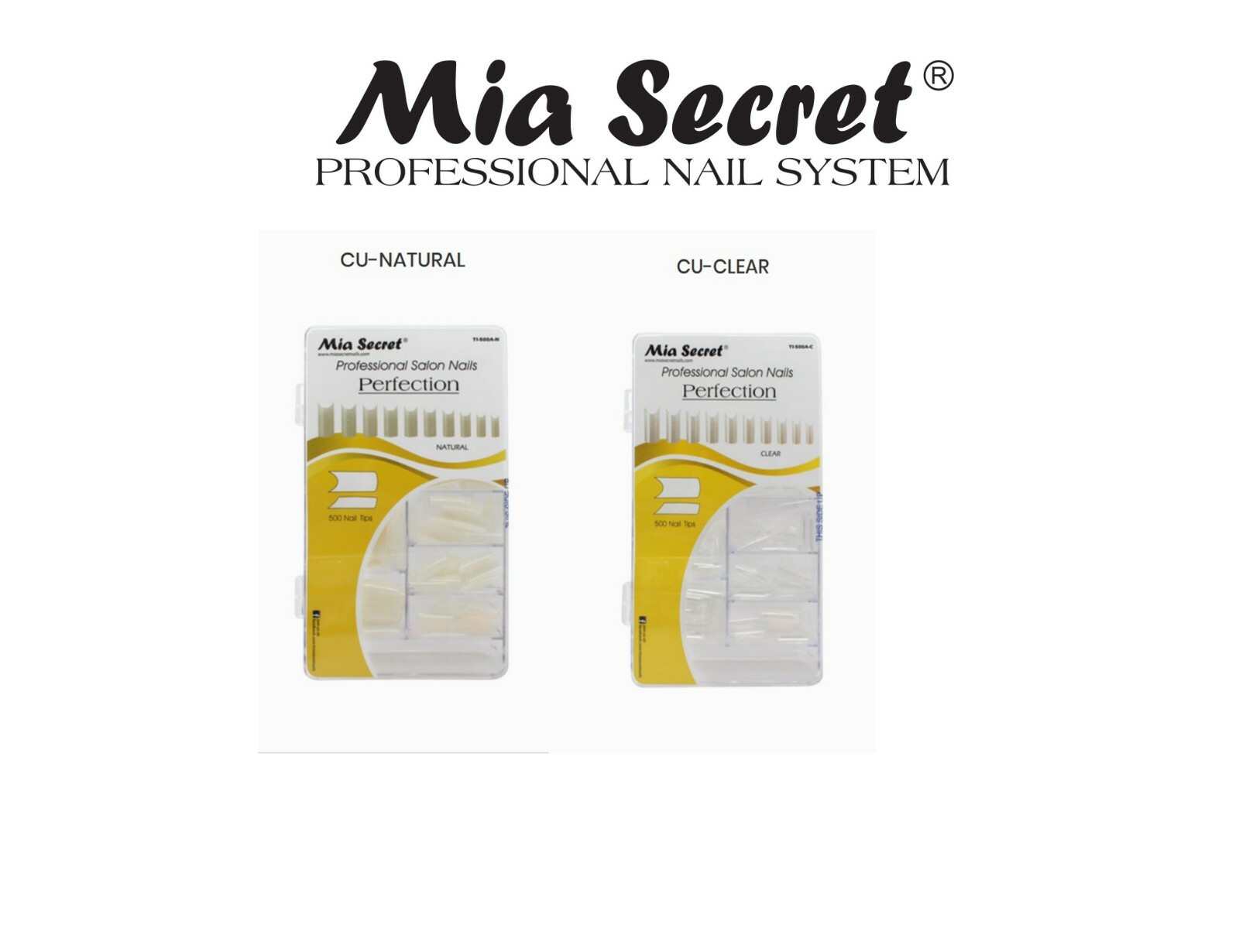 Mia Secret Nail Tips Perfection 500 or 100 Piece Clear Or Natural #1-10 U pick