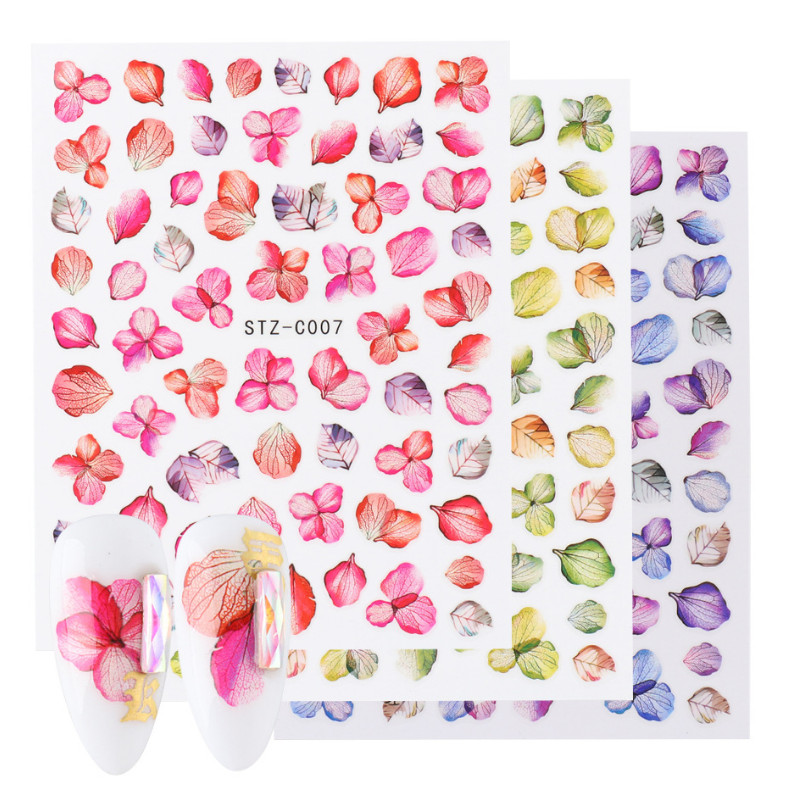 3D Nail Stickers Watercolor Dried Flowers Maple Leaf Rose Butterfly Bee NS37