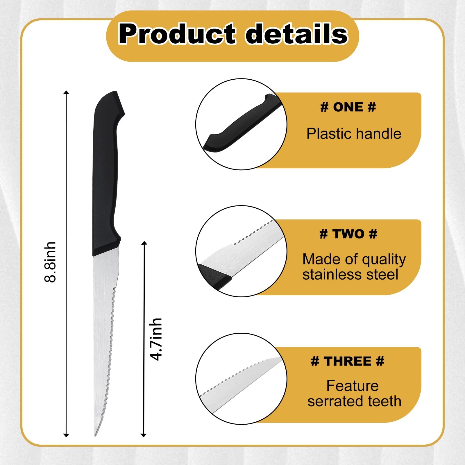 Therwen 100 Pieces Serrated Edge Pointed Tip Steak Knives Stainless Steel Ste…