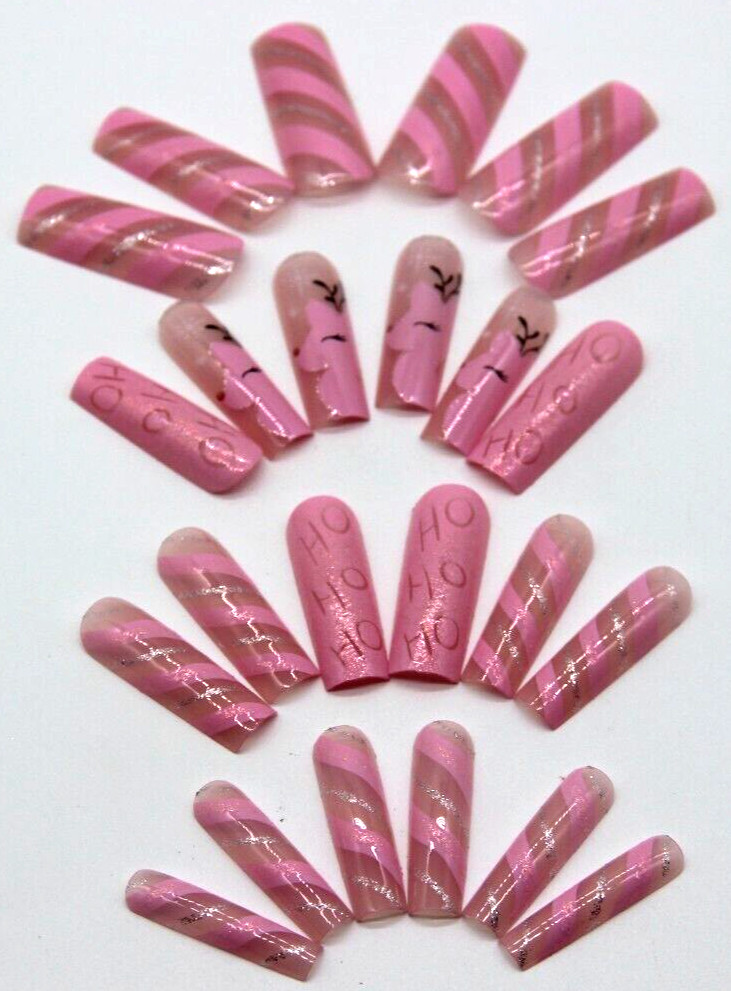 Handmade False Nail Pink French Coffin Long Press on Nails for Manicure