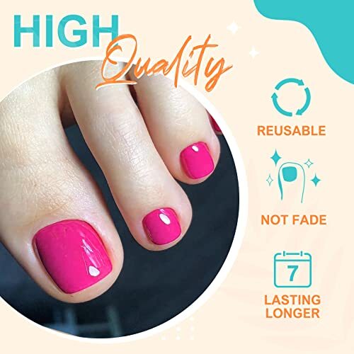 Fake Toenails Glossy Press on Toe Nails Short Square Shaped Toenail Hot Pink