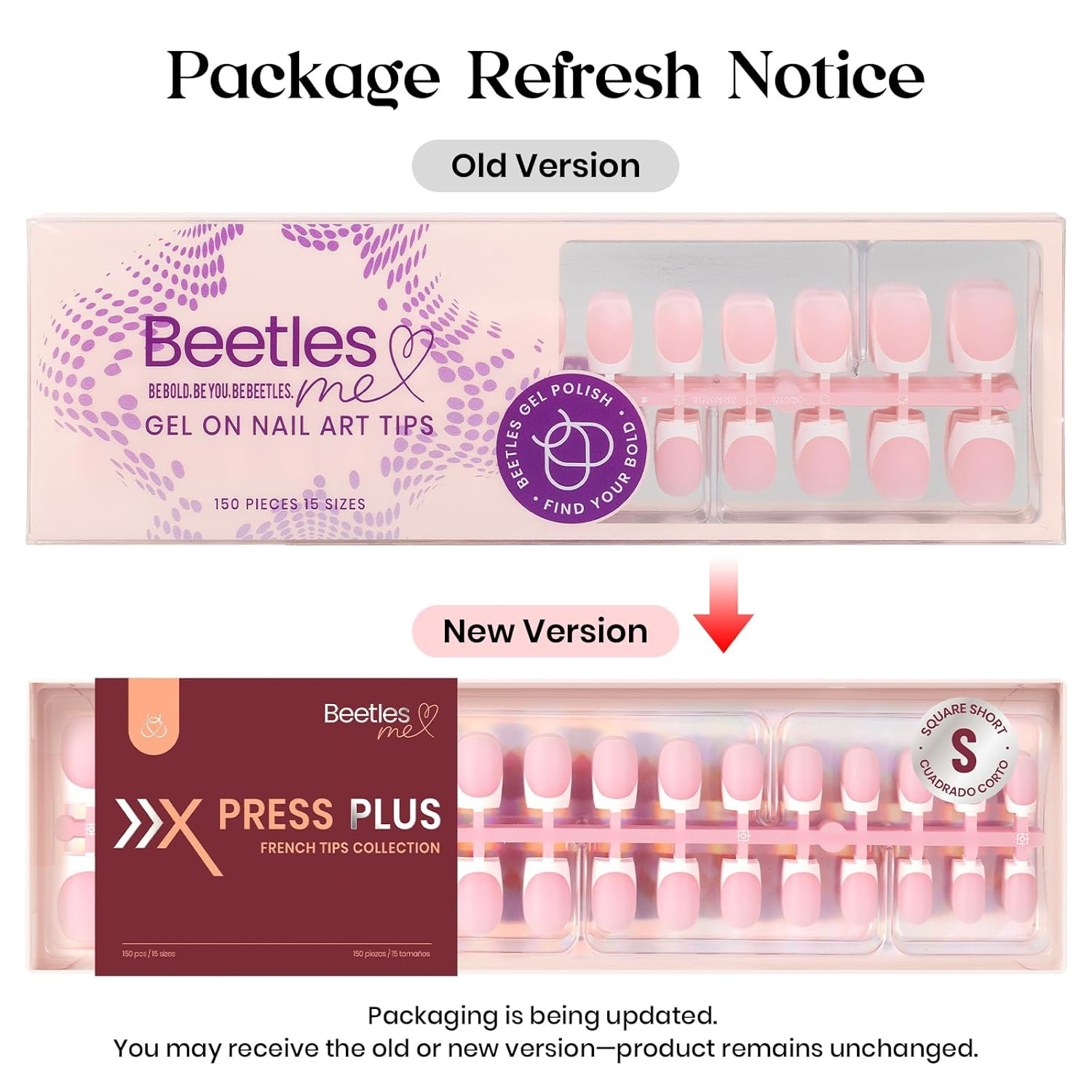 Beetles French Tips Press on Nails: 224 Pcs Pink Short Almond Press on Nails, Re