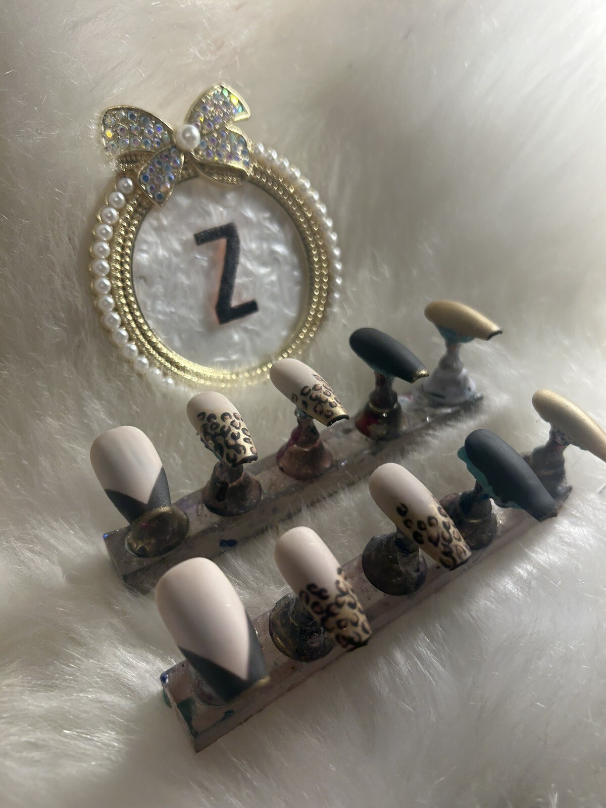 Z NAILZ! Handmade M Coffin Animal Print Black/Gold Press On Nails