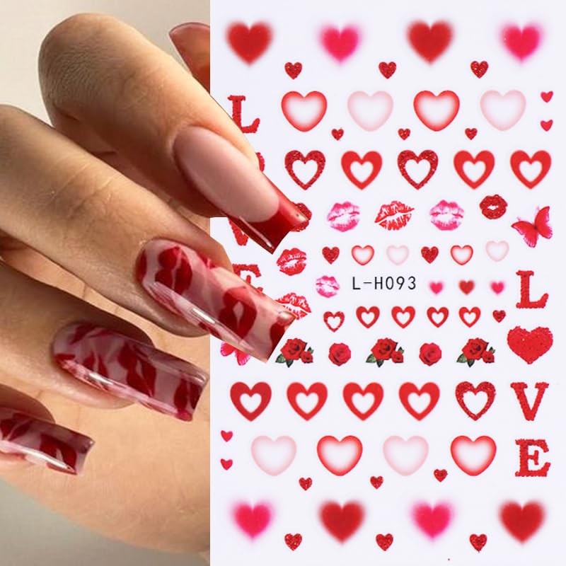 6 Sheets Red Heart Nail Stickers for Nail Art Valentines Nail Art Stickers 3D