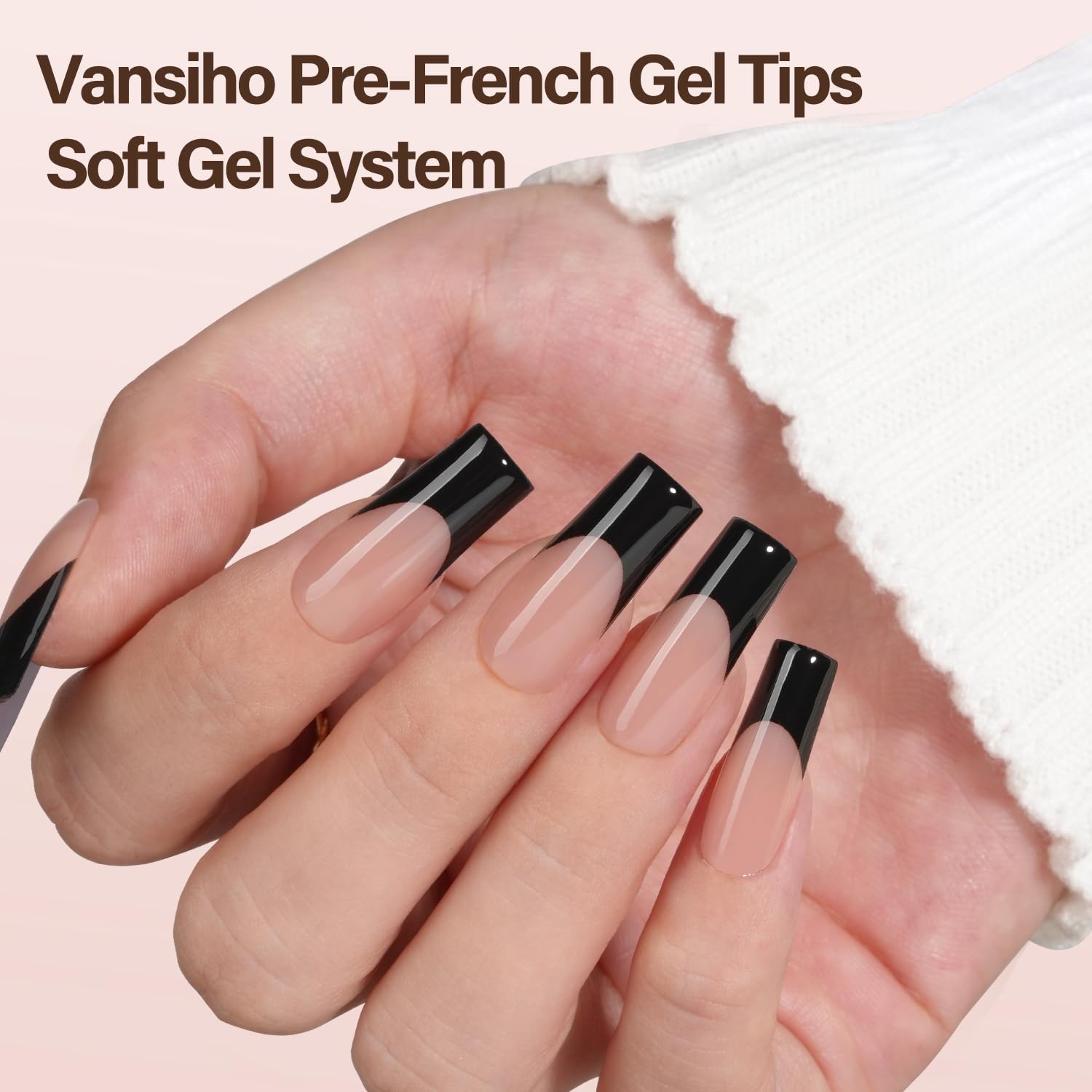 150Pcs Black French Gel Nail Tips, Long Square Nail Tips, Pre-French Tips Pre…