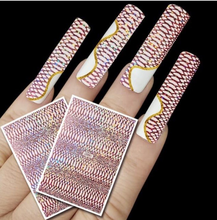 Nail Stickers Art Decal DIY Design 3D Waterproof Pink Lattice B066