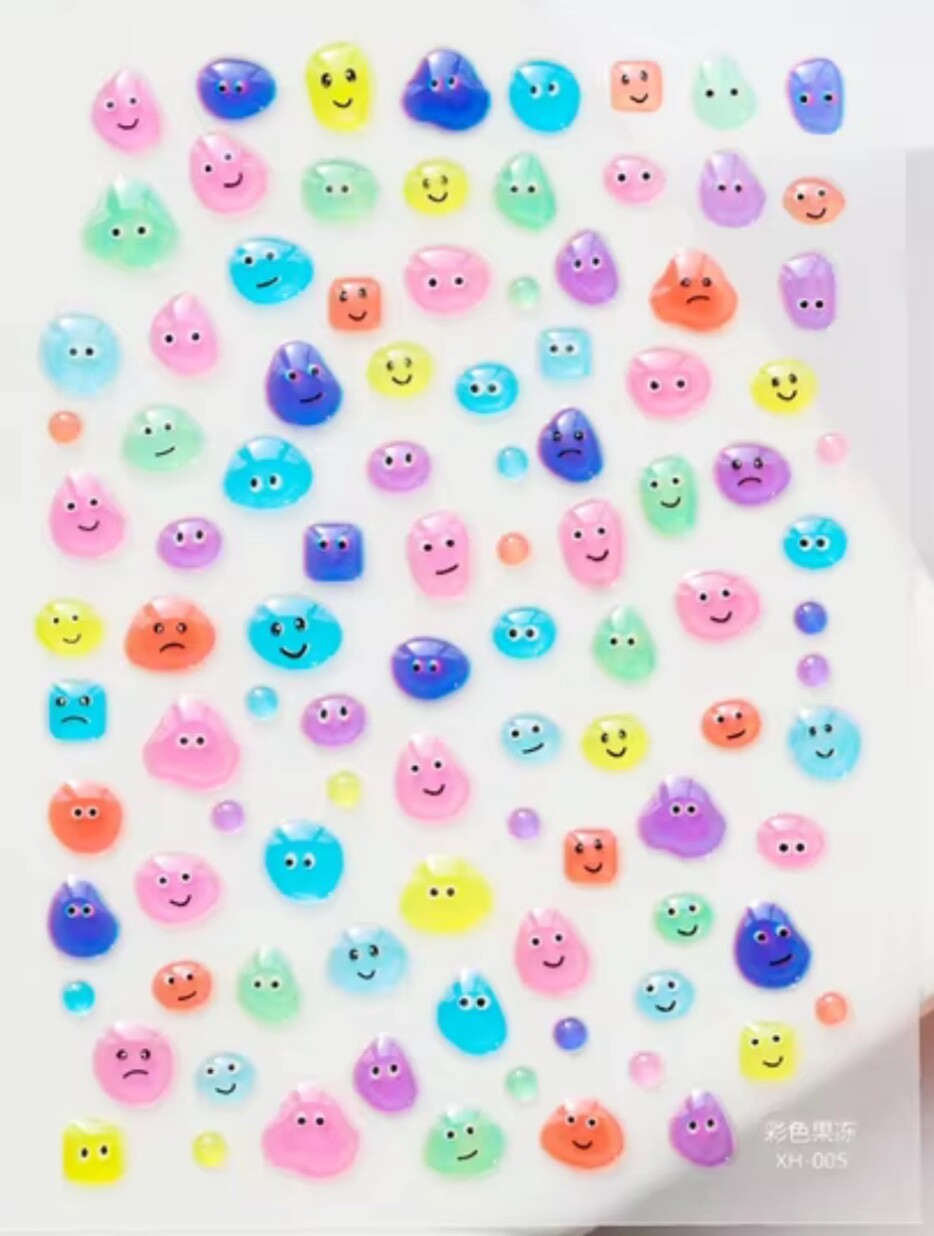 1 Sheet jelly Nail Art Stickers Cute Colorful Jelly Nail Stickers