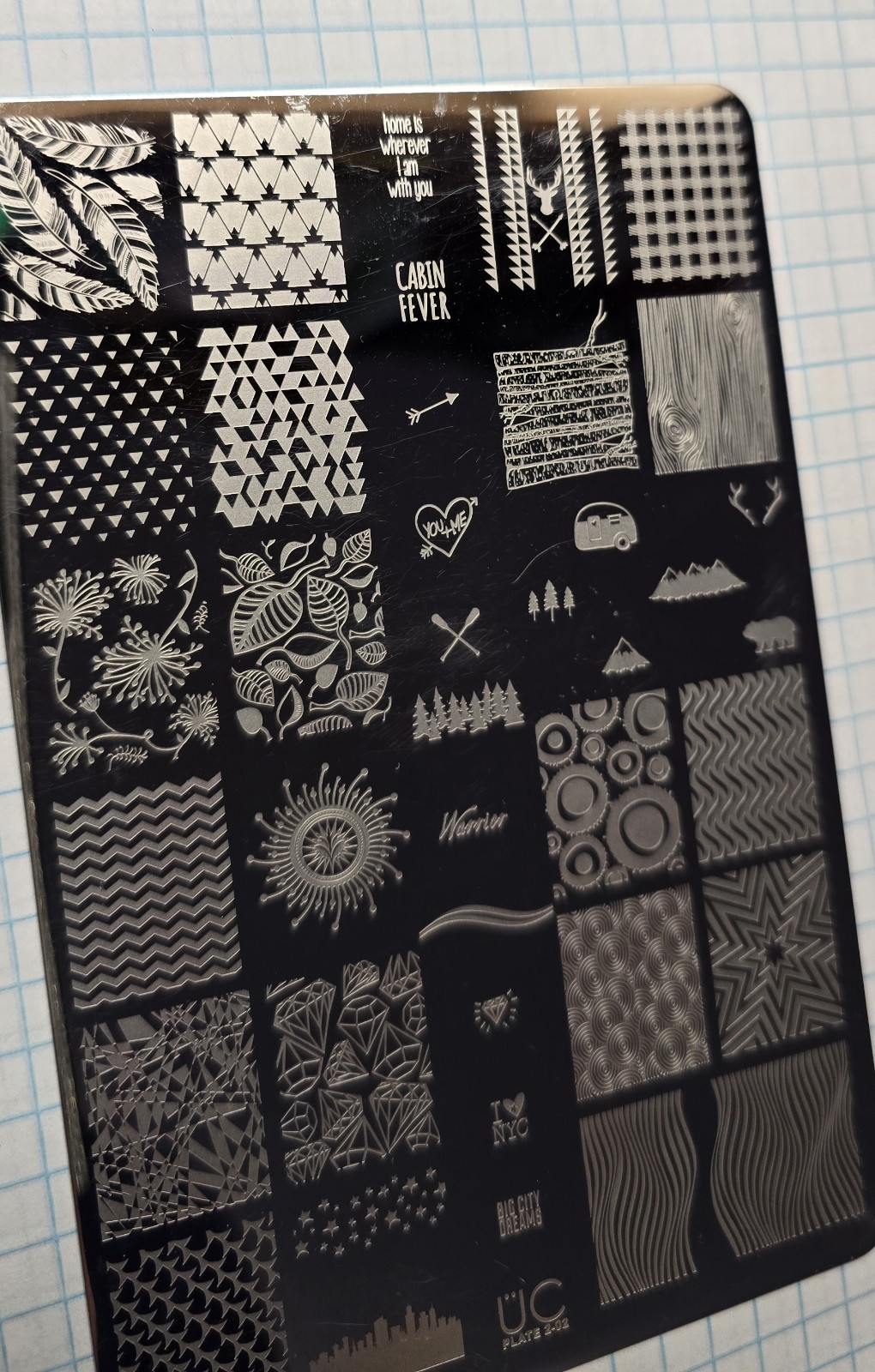 UBER CHIC UC 2-02 Nail Stamp Plate UberChic Big City Camping Plaid Nyc Cabin Bea