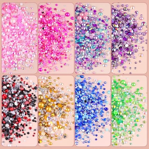 9000PCS Flatback Pearls and Rhinestones for Crafting Mixed Size 3 Dark Pink