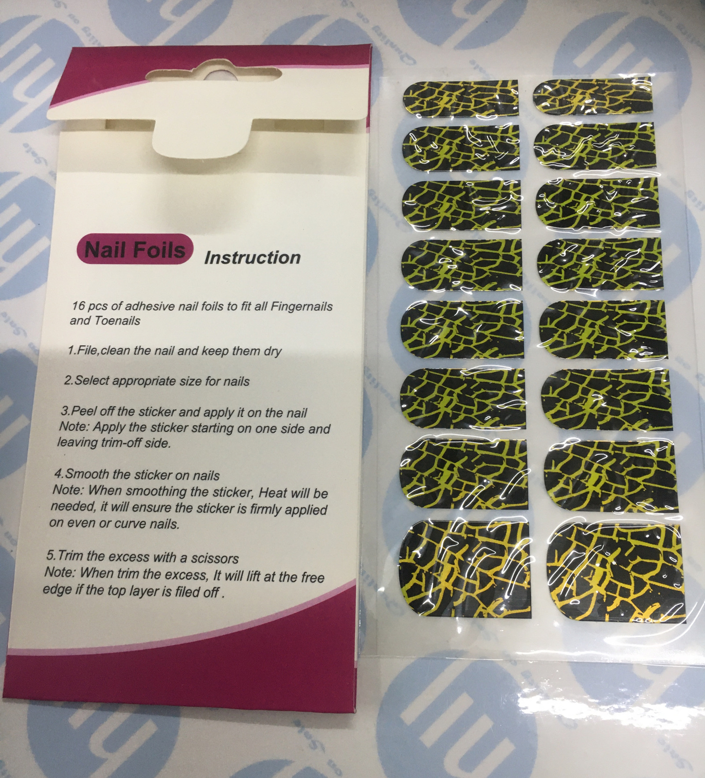 Nail Foil 16 Piece Cracked Glass Design Black And Green Nail Art *new*