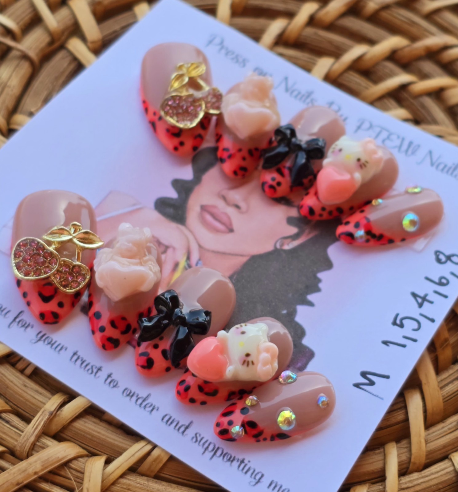 Handmade Press On Nails,Medium Size 1,5,4,6,8 Medium Long Almond