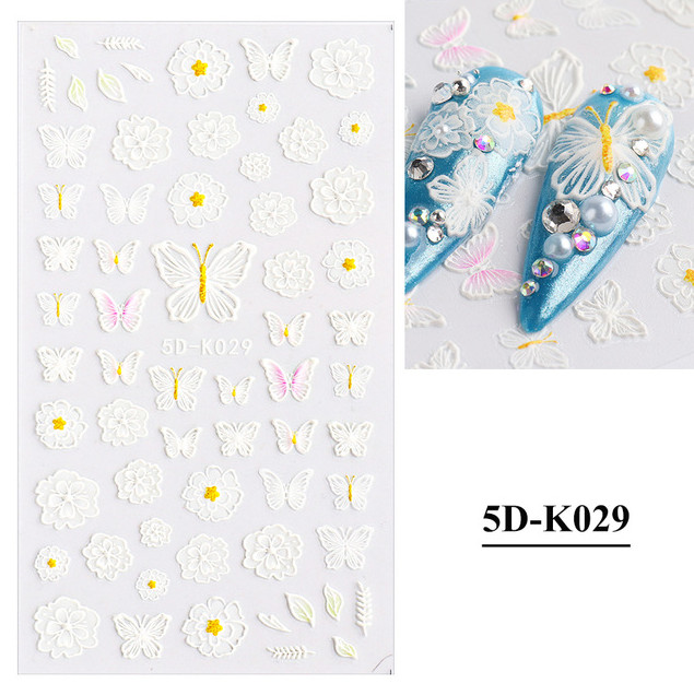 Rose Butterfly Ballet Dancer 5D Nail Stickers Embossed Decal Nail Art Decoration