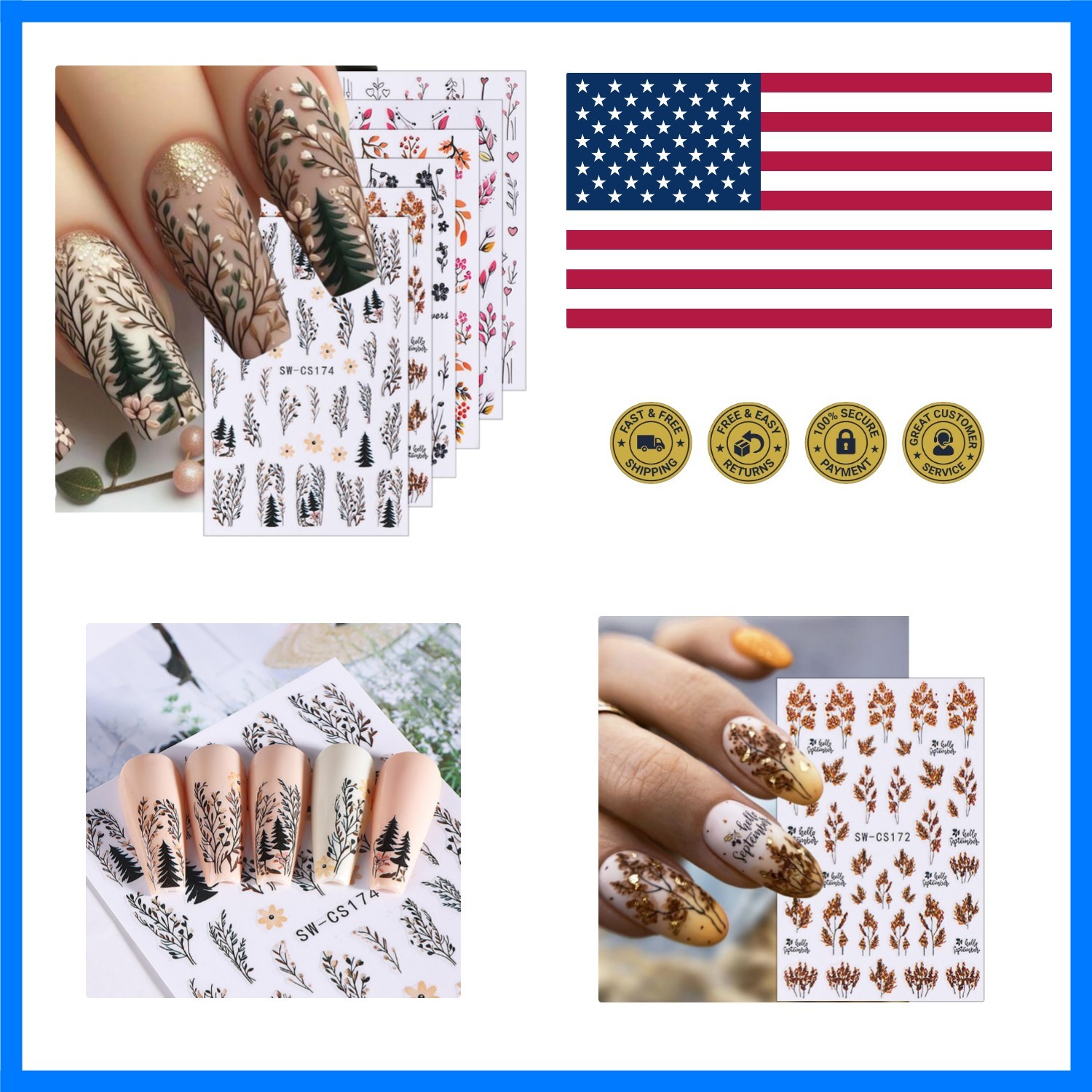 6 Sheets Fall Nail Stickers for Nail Art Black Flower Pine Nail Art Stickers …