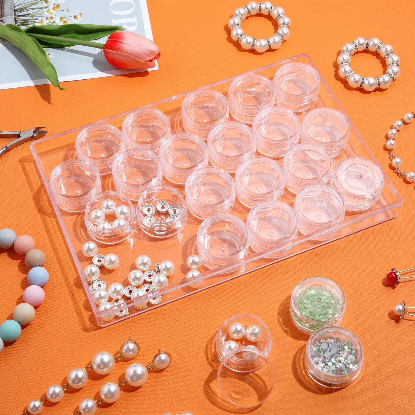 Xinnun 4 Pcs Bead Organizer Transparent Embroidery Bead Storage Containers wi…