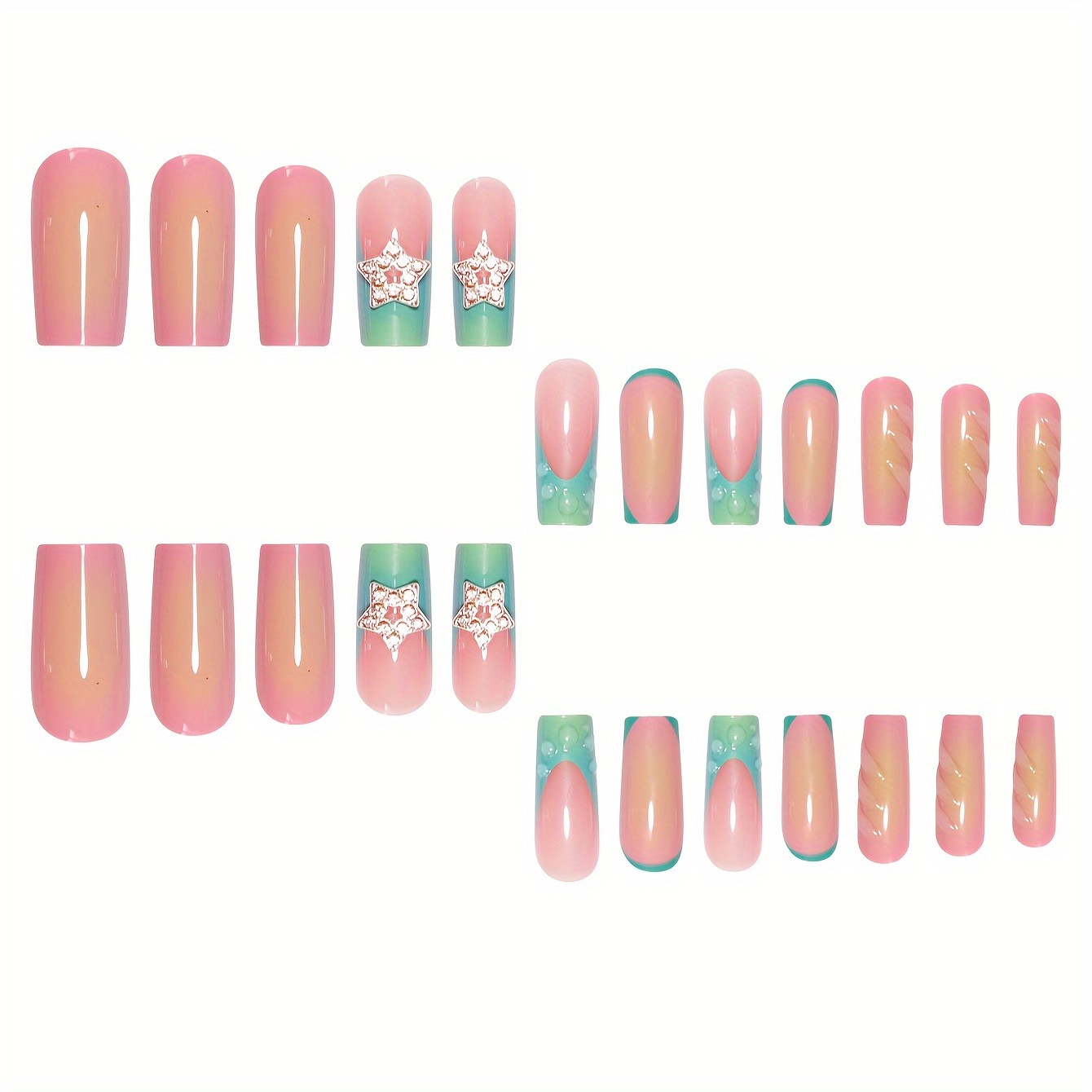 Colorful Gradient 3D Star Decor Press On Nails Fashion Nail Tips Wholesale