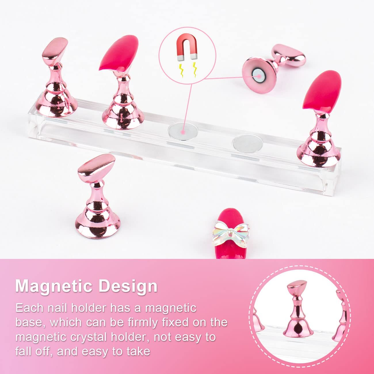 2× Magnetic Nail Stand for Press On Nails Display Practice Art Fake Nail Holder