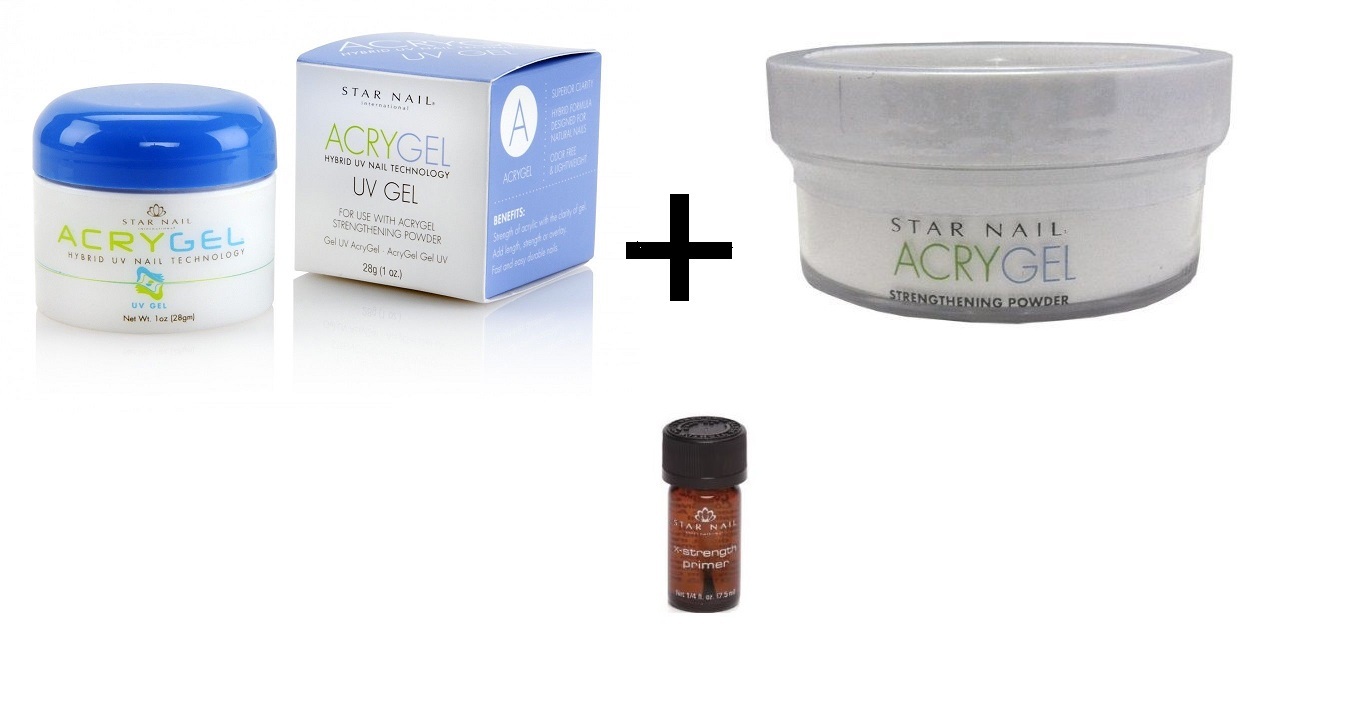 Star nail Acrygel 1oz +Strengthening Powder 1.6oz + Primer1/4oz CLEAR/PINK/WHITE