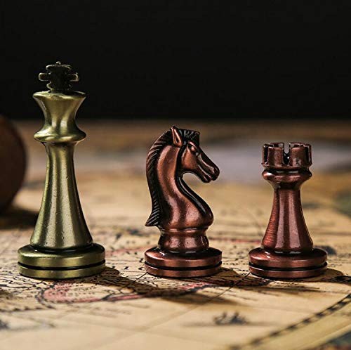 Agirlgle Retro Metal Chess Set with Folding 6.5 x 13.3 x 1.7 inches, Bronze