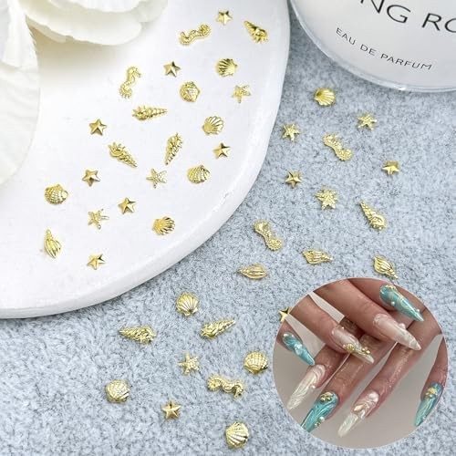 600Pcs Gold Starfish Nail Charms 3D Alloy Summer Ocean Nail Rhinestones Starfish