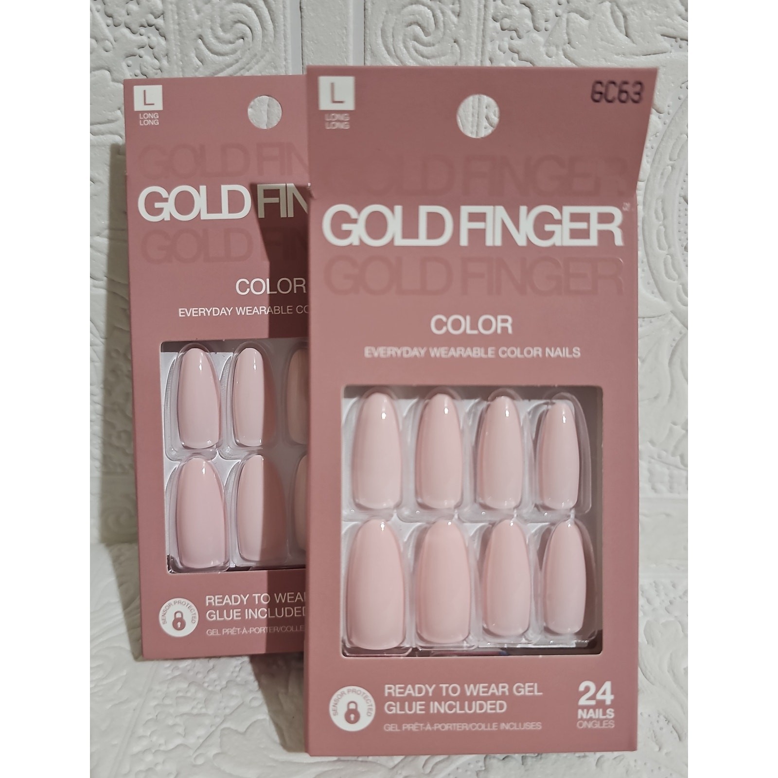 NEW Set of Two Packs GoldFinger Press On Nails 24 pcs Long Oval Chalet Pink
