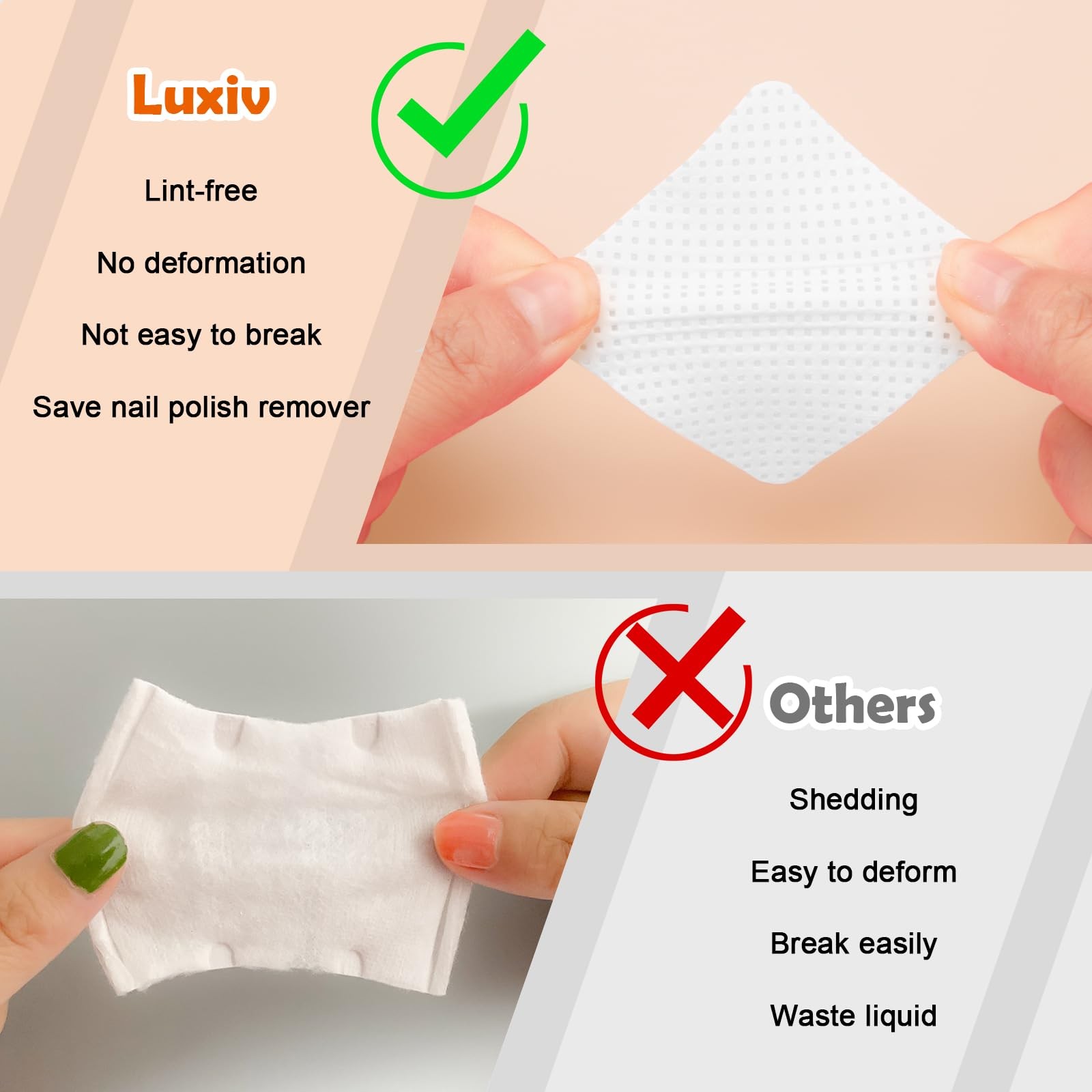 1080 + 3 Pcs Lint Free Nail Wipes Kit, Disposable Polish Pink+white