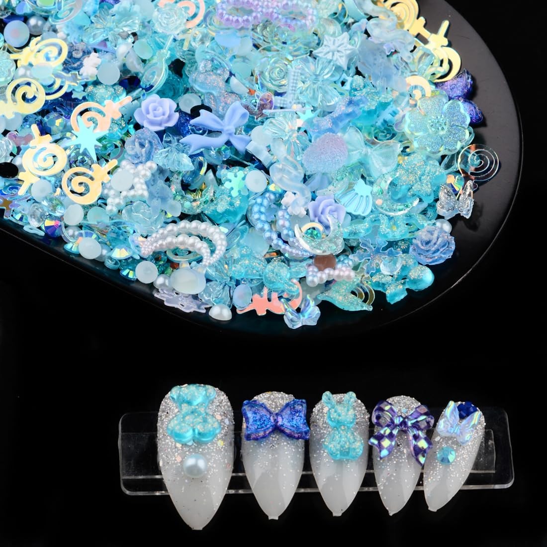 300pcs Nail Art Charms Kit,Over 100pcs Mixshape Resin Nail Gems and 100 pcs Mixe