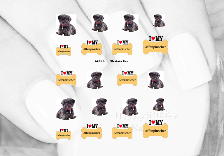 Nail Art 101A DOG BREED Affenpinscher Love Bone WaterSlide Nail Decal Transfers