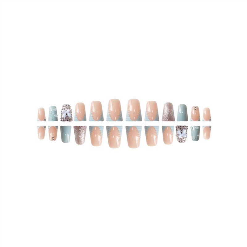 Duck Shape False Nails Sweet Bow Rhinestone Press on Nails
