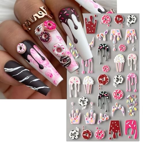 Embossed Dessert Nail Art Stickers – 5D Sweet Doughnut Chocolate Self-Adhesive