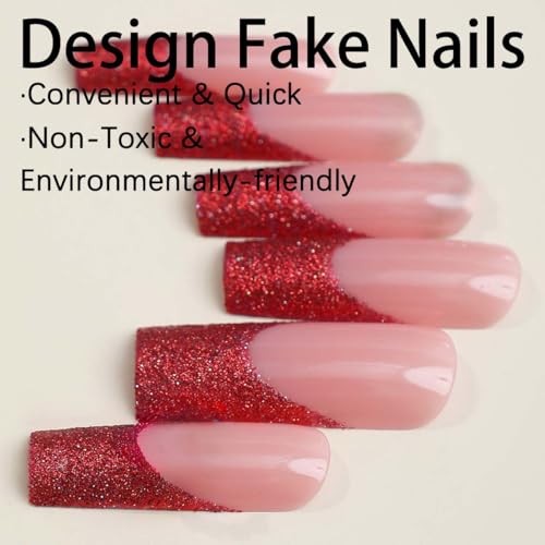 Long Press On Nails Square Fake 24 Fl Oz (Pack of 1) Red Glitter FrenchL39