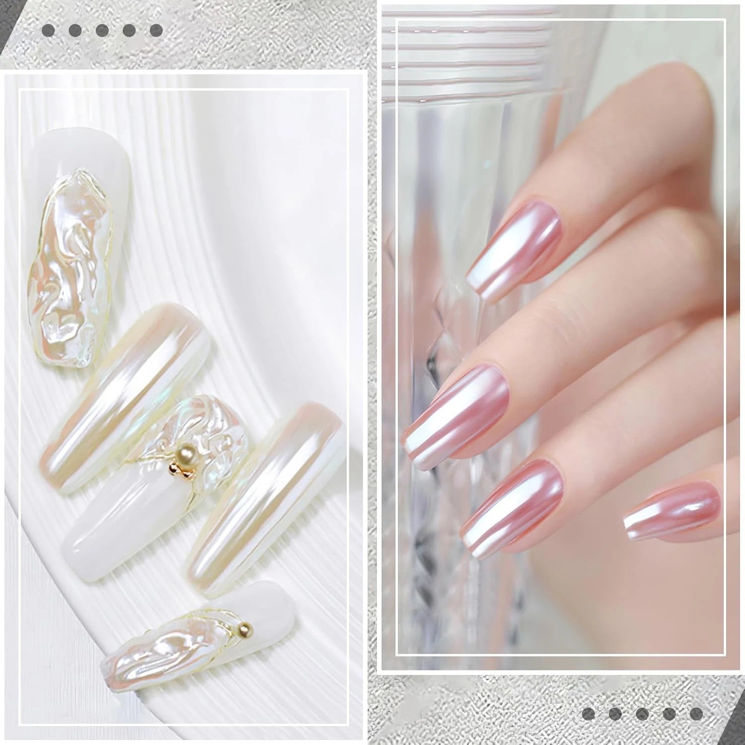 White Pearl Chrome Nail Powder – Aurora Ice Shimmer Nail Powder Chrome Pigment P