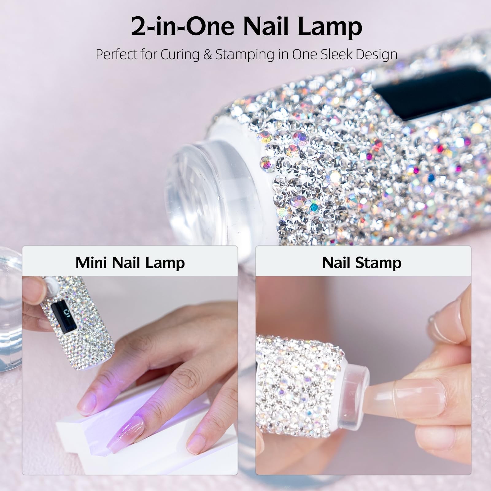 Handheld UV Light with Sparkly Rhinestones, 3W Portable LED Nail Lamp, Wirele…