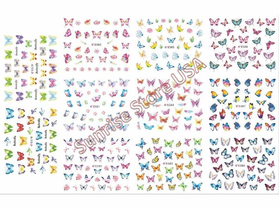 3D Nail Art Sticker Colorful Butterfly Feather Flower Decals Manicure Peel&Stick