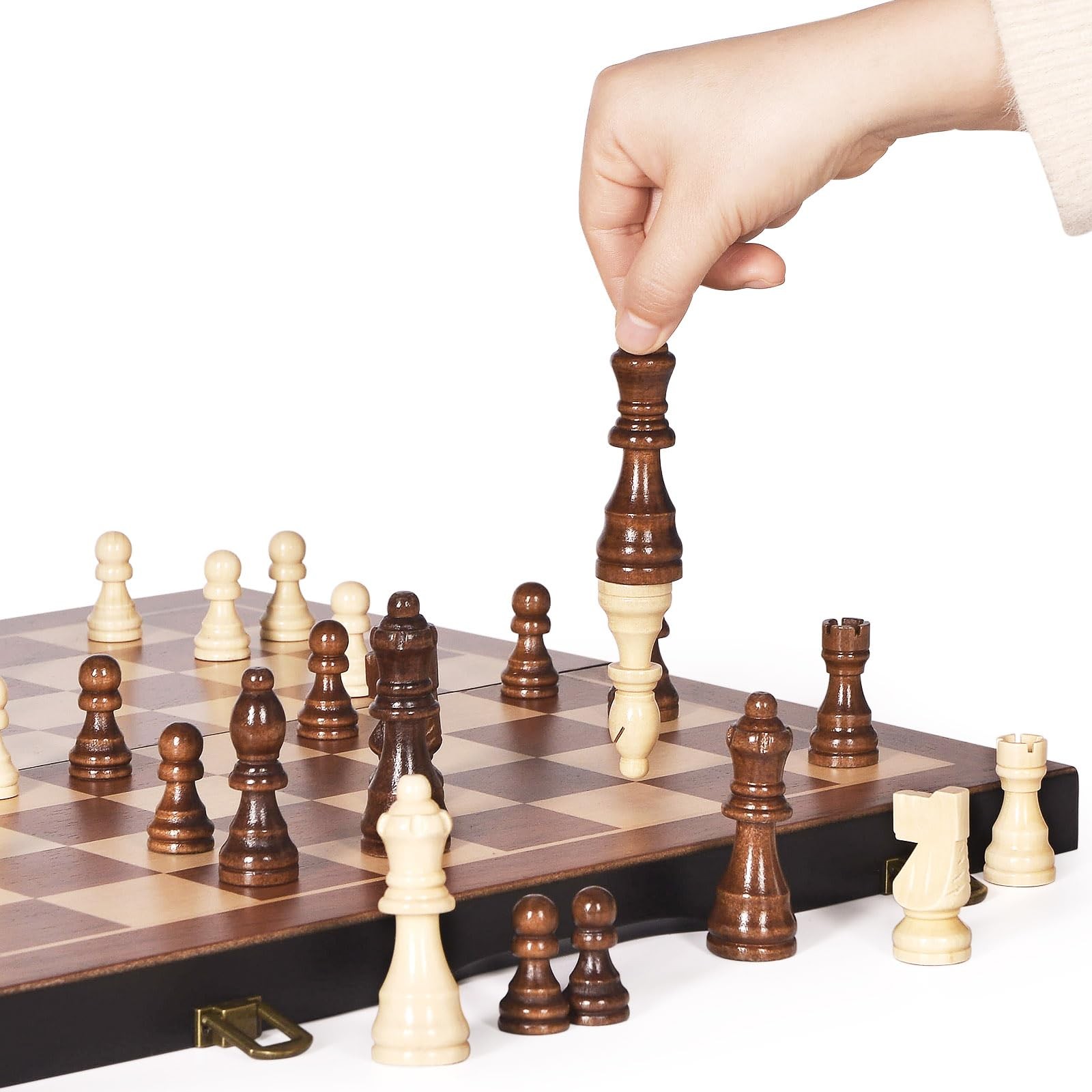 BIVOMON Chess Magnetic Wooden Set 15″ 15.35*15.35*0.98 Inches, Brown