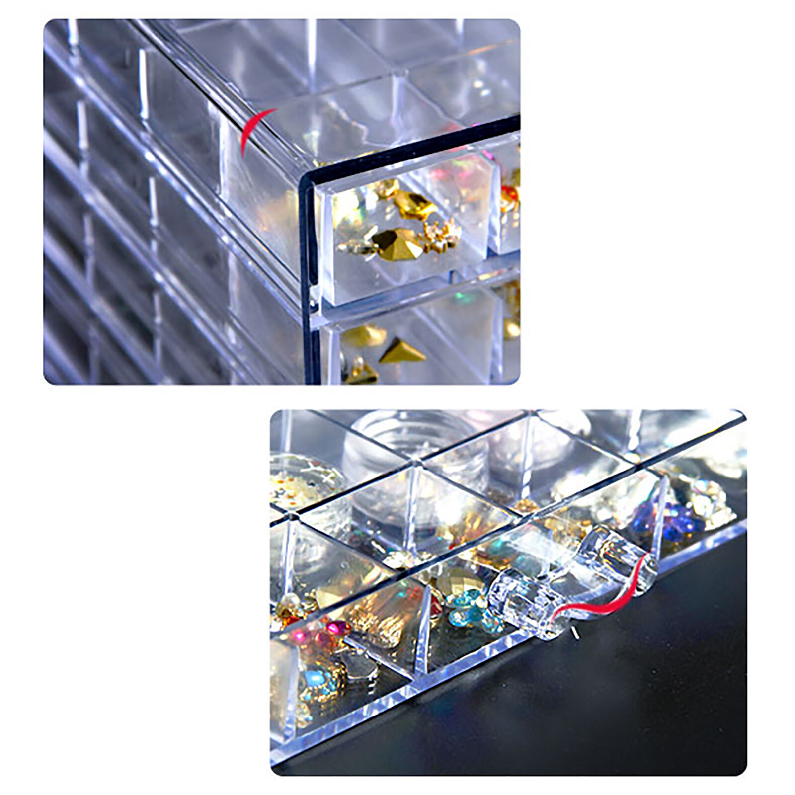 120 Grids Nail Art Rhinestone Gems Bead Acrylic Storage Display Tray Box Clear