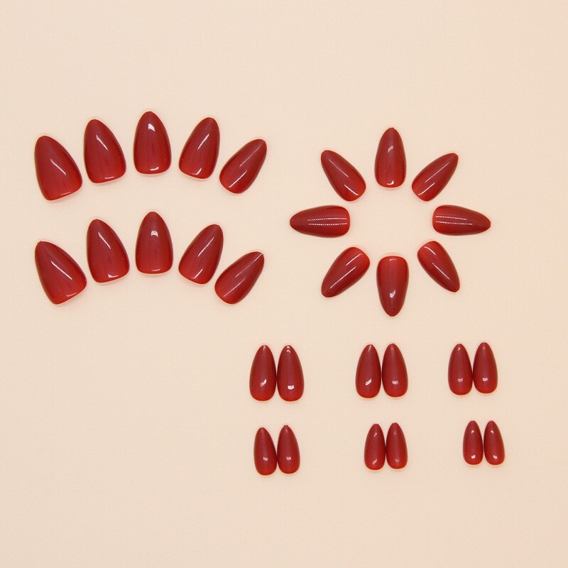 💋 Scarlet Flame – Classic Red Glossy Almond Press-On Nail Set
