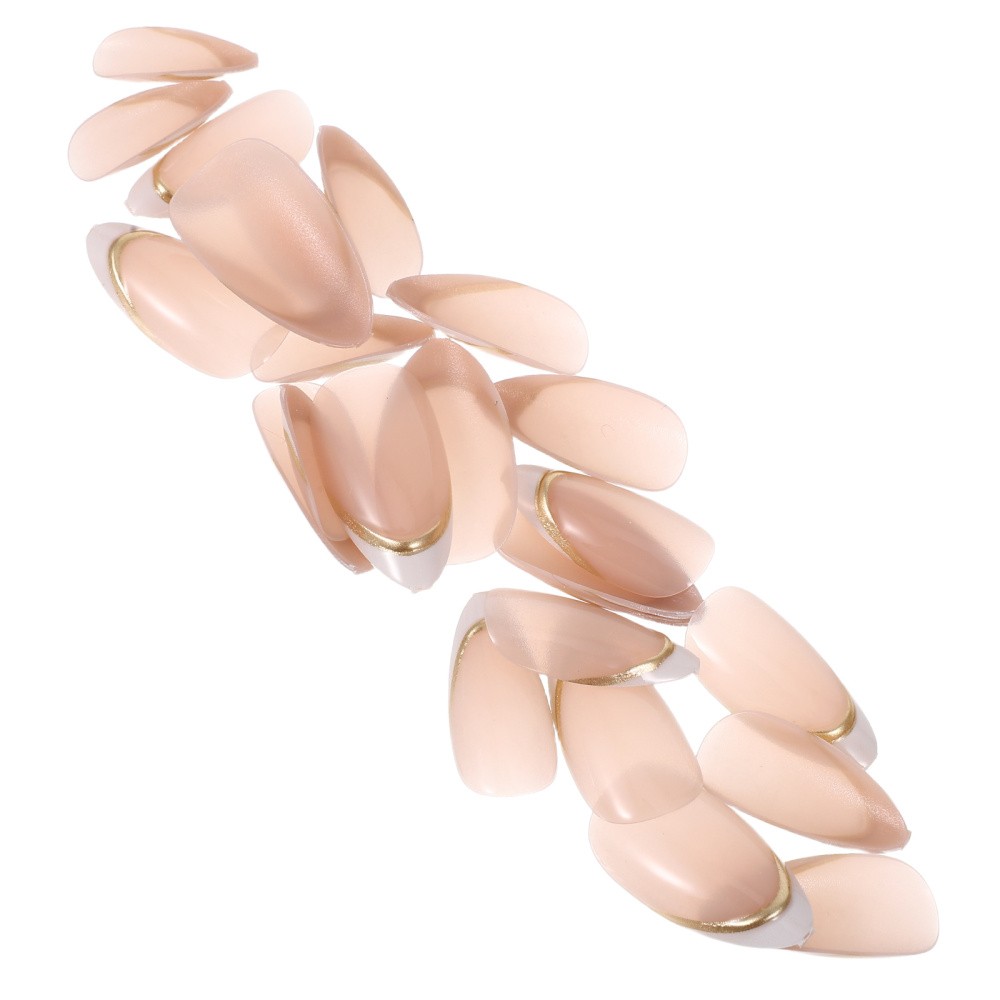 1 Set Reusable Press on Almond Nail Tips French Manicure False Nails Pink