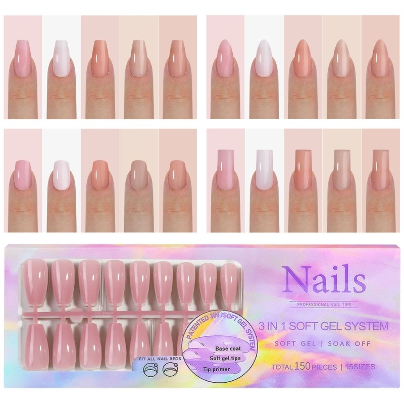 1 Box Soft Gels Nails Tips Nudes Press On Nails French Tip False Nails for Women