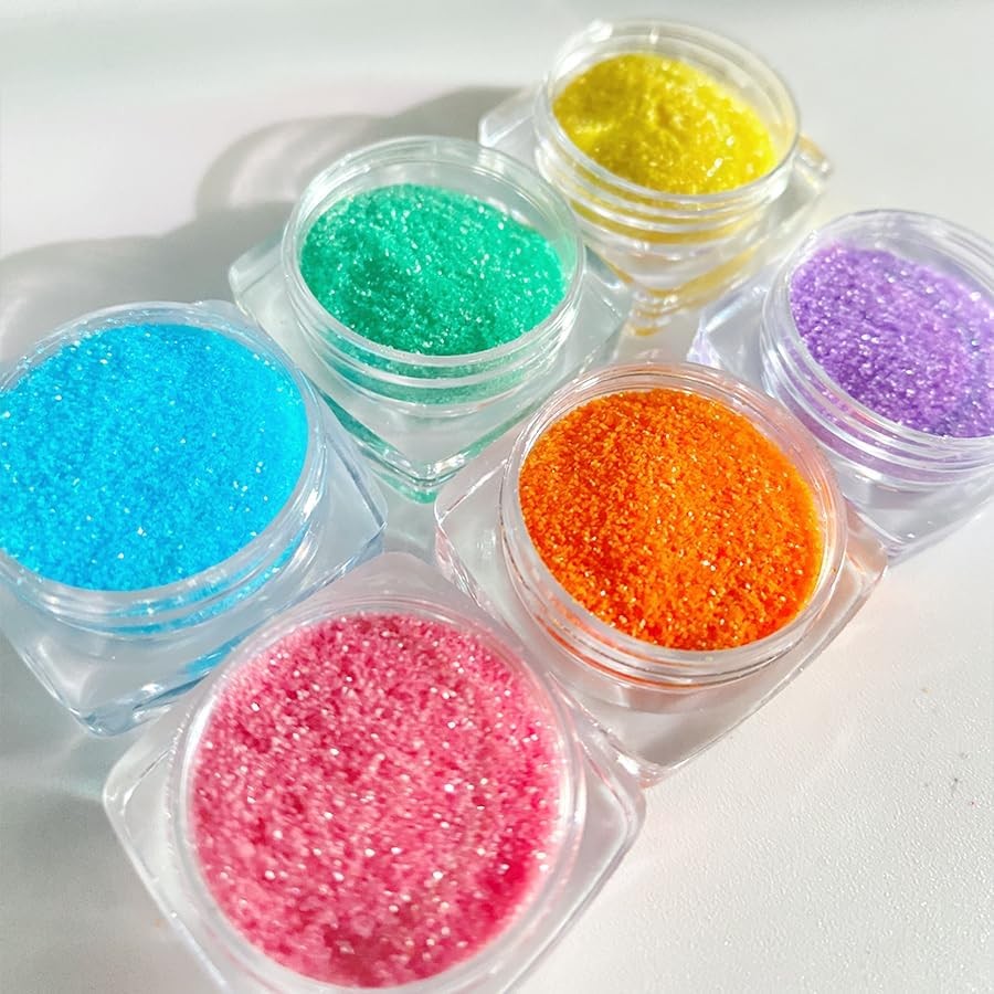 6 Boxes Neon Pigment Powder for Nails,Night Fluorescence Pigment Iridescent N…