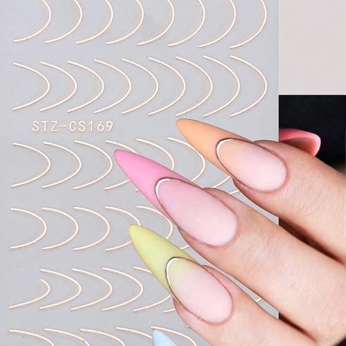 8 Pieces French Tip Line Nail Art Stickers 3D Simple Lines Nail Stickers Black