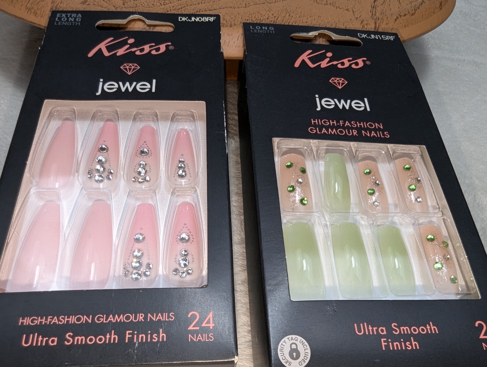 Kiss Jewel High Fashion 2 BOXES Glamor Nails Long& Extra Long Sparkly Jewels NIB