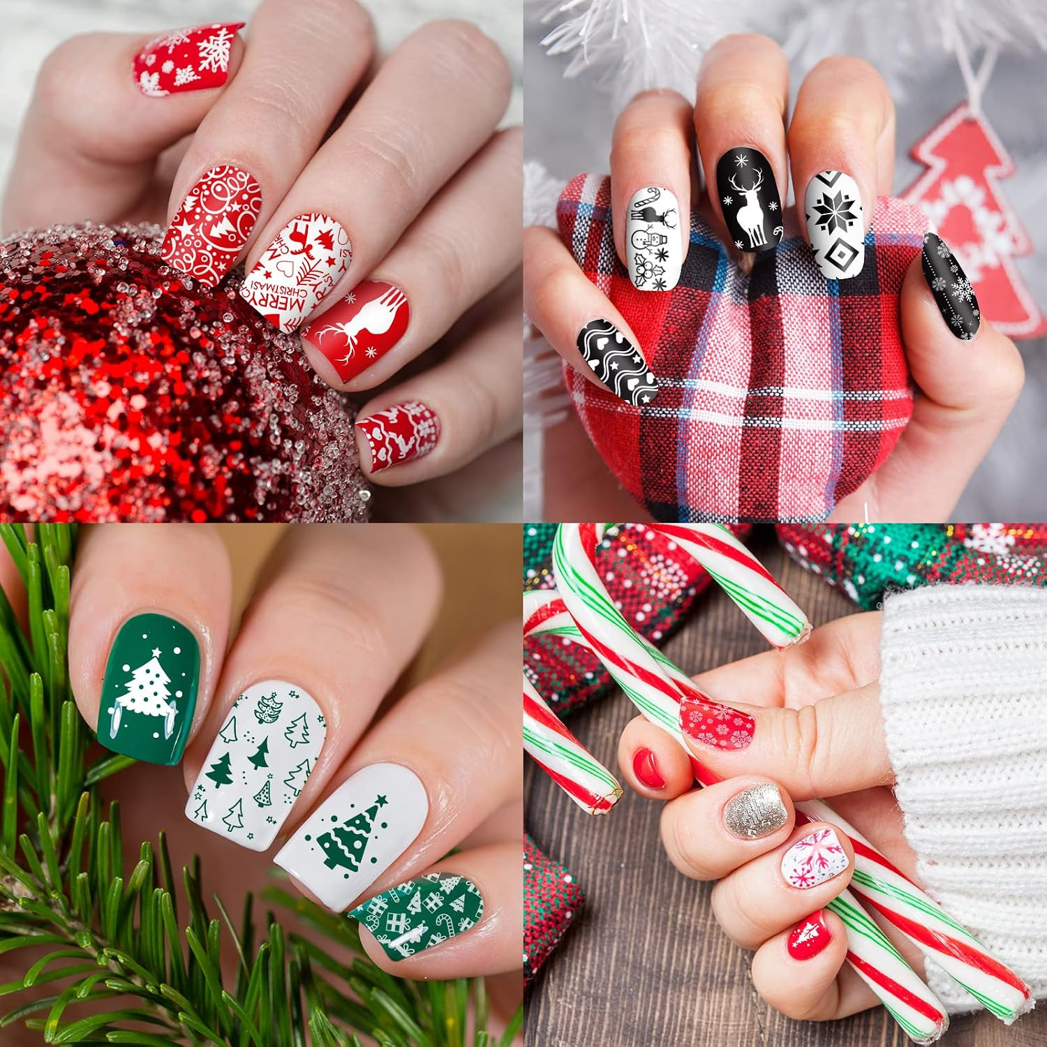 6 Pieces Christmas Nail Art Stamping Plates Kit Christmas Tree Snowflakes Ginger
