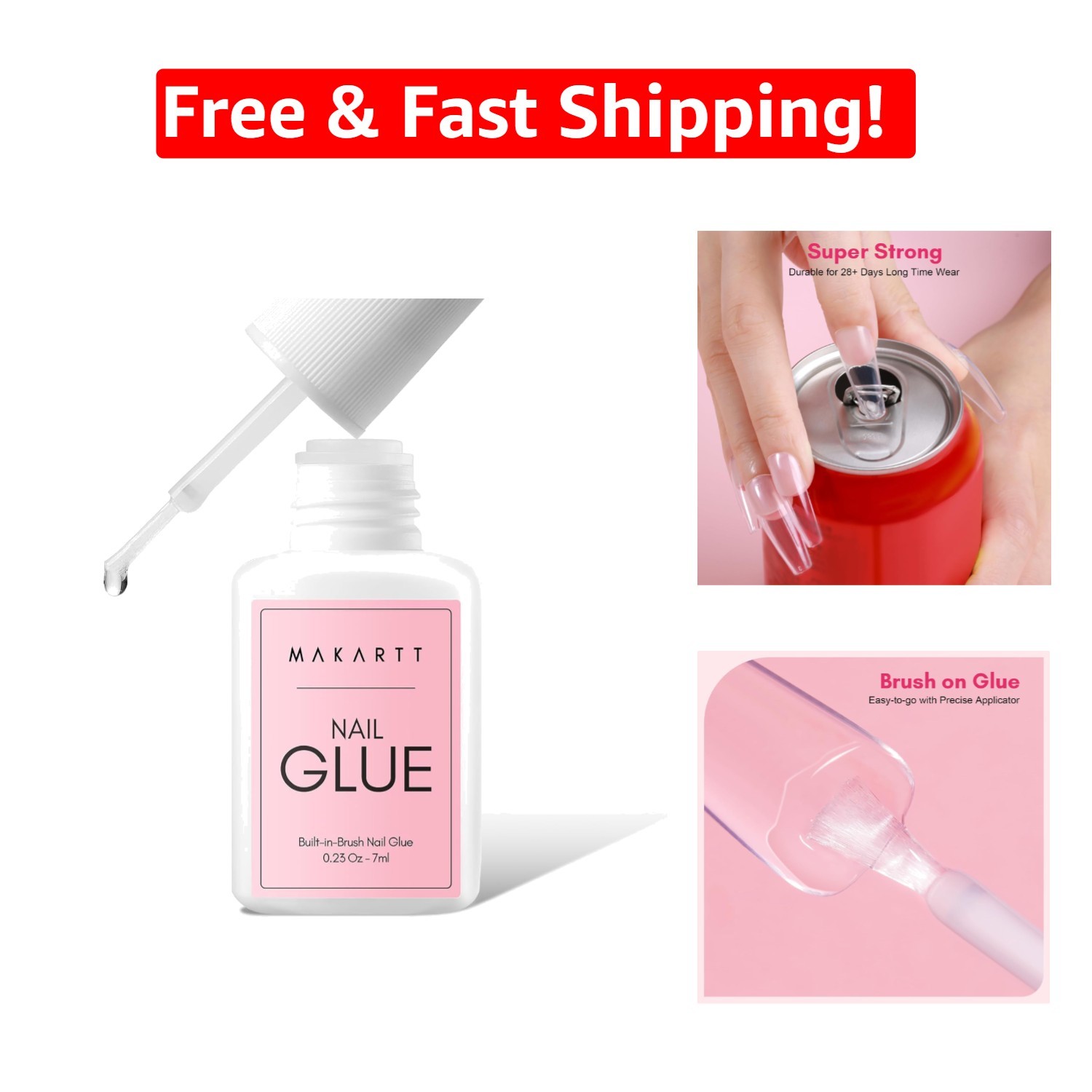 Durable Brush-On Nail Glue – Fast Air-Dry, Water Resistant, Salon Quality 0.23oz