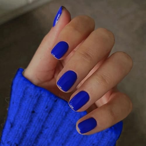 Short Square Gel Nails – Royal Blue – Natural Gel – Glossy