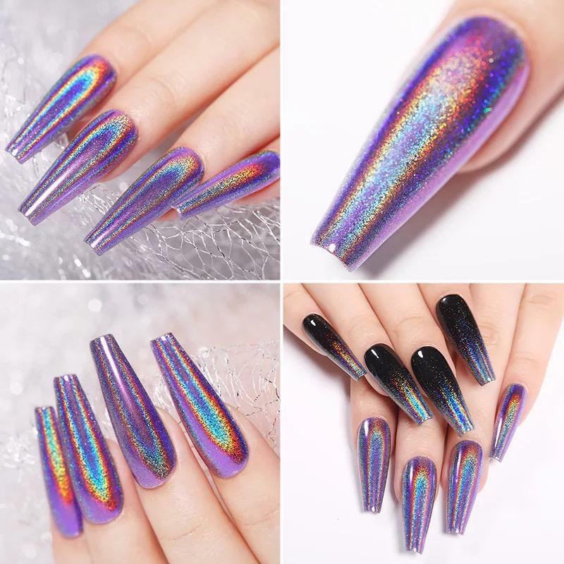 HOLOGRAPHIC UNICORN NAIL POWDER CHROME SHIMMER 12 COLOURS MIRROR GLITTER PIGMENT