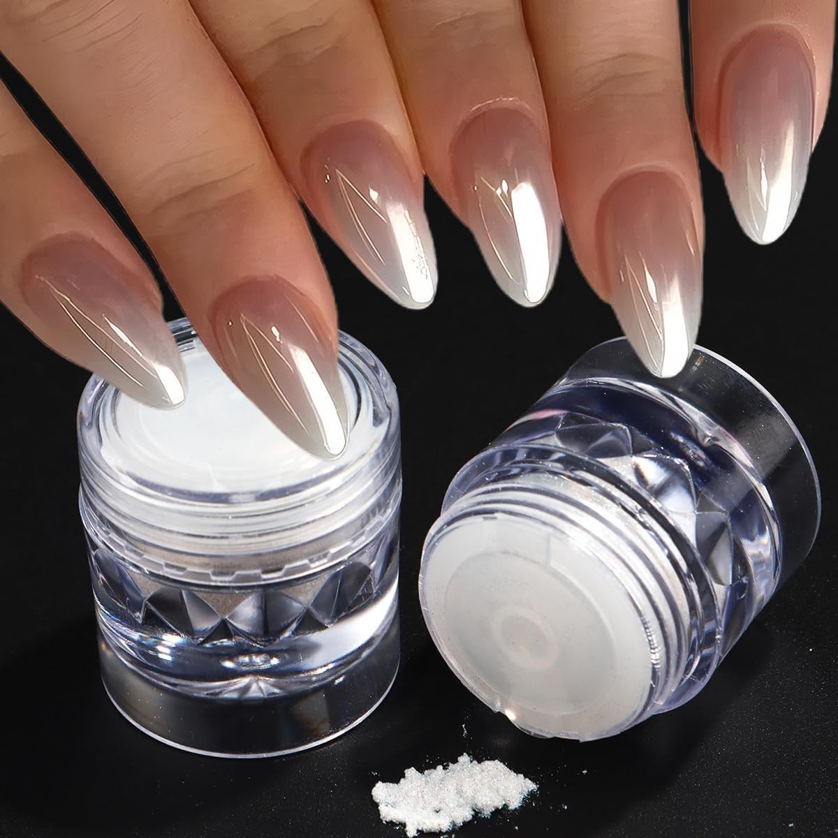 3Pcs Moonlight White Pearl Chrome Nail Powder, Super Glossy Clear Mirror | Effec