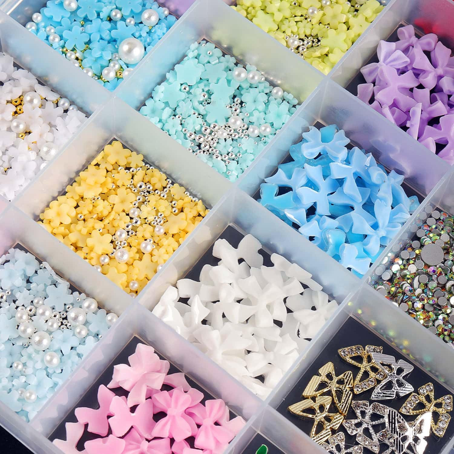 3200PCS 3D Nail Charms Set – Bulk Bow Nail & Flower Nail Charm, Flatback Pearls,